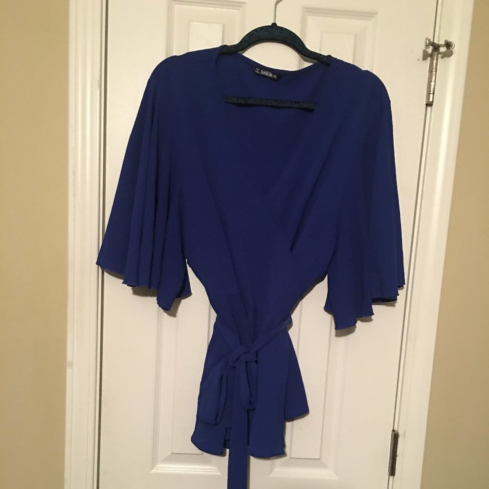 Blue Wrap Blouse